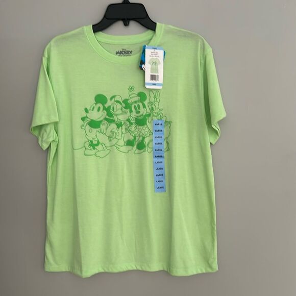 Disney Mickey And Friends Lime Green Short  T Shirt Size L - Picture 1 of 4